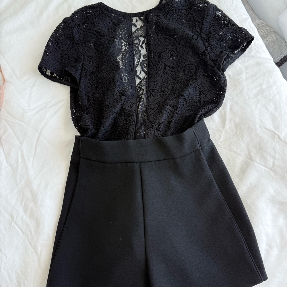 Elegant Black Lace Top and Shorts Set